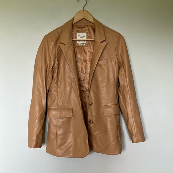 Abercrombie & Fitch vegan Tan Leather Women's Jacket Blazer - Picture 1 of 6